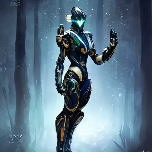 Prompt: sci - fi portrait of a humanoid robot with magic runes, standing in a dark forest, action pose, artgerm, trending on artstation, warframe concept art