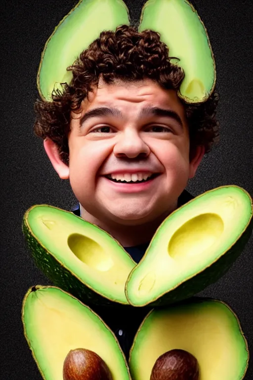 Image similar to 📷 gaten matarazzo head in avocado 🥑, made of food, head portrait, dynamic lighting, 4 k