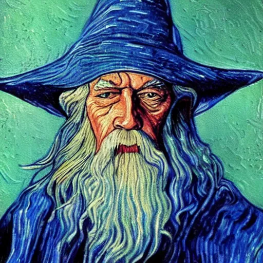 Image similar to A painting of Gandalf the Grey, painting, van gogh art style