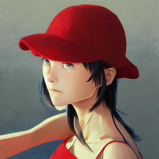 Image similar to manga girl in a red hat, fine - face, audrey plaza, realistic shaded perfect face, fine details. anime. realistic shaded lighting poster by ilya kuvshinov katsuhiro otomo ghost - in - the - shell, magali villeneuve, artgerm, jeremy lipkin and michael garmash and rob rey