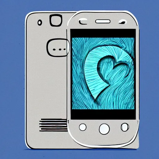 Image similar to two old phones side by side, little hearts in the air, digital art