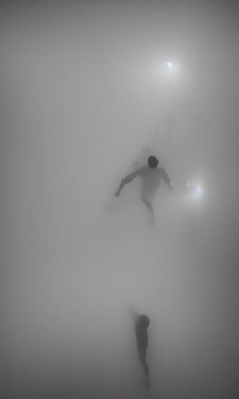 Image similar to POV photo of my diverse arms digging inside an impossible aerogel portal containing a stack of aerogel pads/tablets with handles and grips and node-based visual programming languages, scale model floating in midair in front of me: brilliant daylight emerging from the thick fog, Leica 8K still from an A24 film