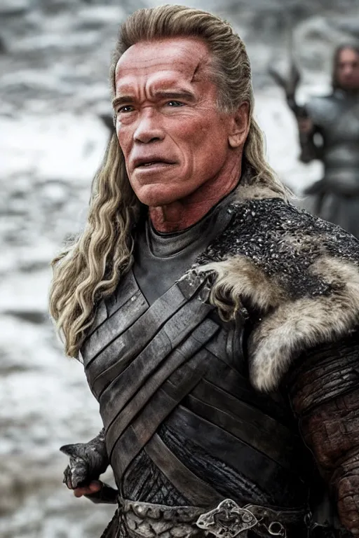 Image similar to still of arnold schwarzenegger as daenerys targaryen in game of thrones ( 2 0 1 1 ), promotional still