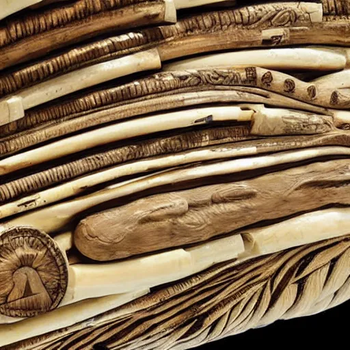 Prompt: close up photo of an ivory tusk with carvings of Homer Simpson