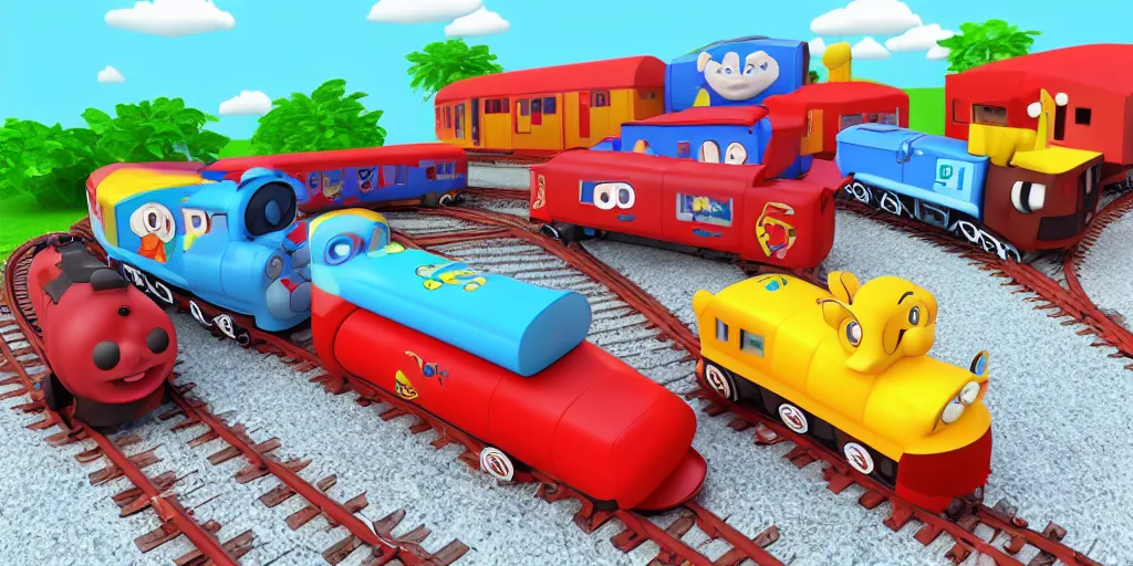 Prompt: dream new original cartoon train 3 d model choo choo tank engine children's character ham boy meme