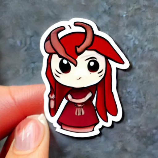 Image similar to cute d & d red tiefling with small ram horns character sticker