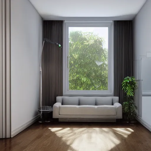 Image similar to a very high resolution picture of a room in an apartment in the 8 0 ’ s, palms from the window, hyper realistic, photography, award winning photography, unreal engine, 8 k,