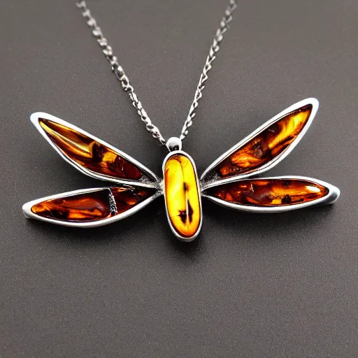 Image similar to abstract dragonfly morphing jewelry silver amber