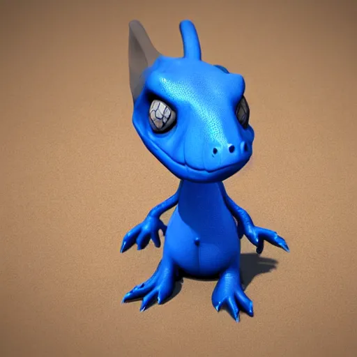 Image similar to a cute blue dinosaur with big eyes, 3d model, shaded, photorealistic rendering