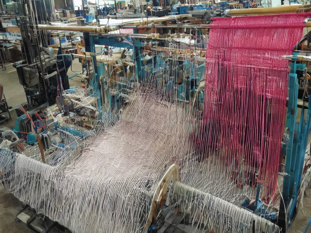 Prompt: industrial revolution weaving loom