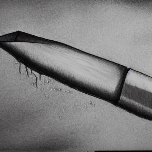 Image similar to pencil drawing of a hand holding a butcher knife dripping with sticky yellow residue, hand and knife are black and white