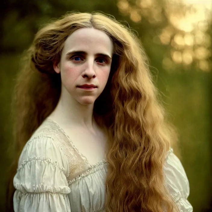 Image similar to Kodak Portra 400, 8K, soft lighting, volumetric lighting, highly detailed, brit marling style 3/4 ,portrait photo of a beautiful woman how pre-Raphaelites painter, inspired by Ophelia Millais , a beautiful lace dress and hair are intricate with highly detailed realistic beautiful flowers , Realistic, Refined, Highly Detailed, natural outdoor soft pastel lighting colors scheme,faded colors, outdoor fine art photography, Hyper realistic, photo realistic