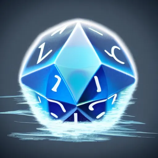 Prompt: a twenty sided die made from water exploding, simple shape, vector, illustrator, clean, concept art, perfect straight lines, extremely detailed, unreal engine render