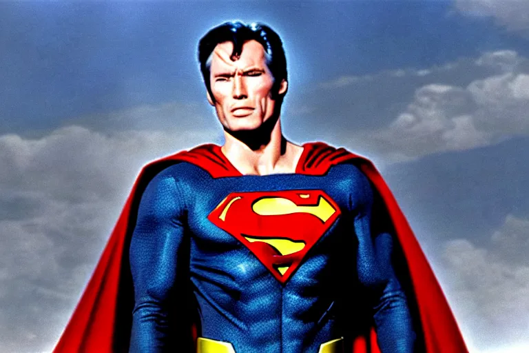 Prompt: clint eastwood as superman in the 1 9 8 0's, superhero film, richard donner film