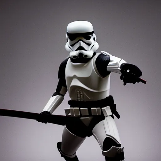 Image similar to a realistic photography of a samurai storm trooper, studio lighting