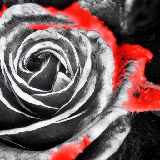 Image similar to award - winning macro of a beautiful black rose made of glowing molten magma