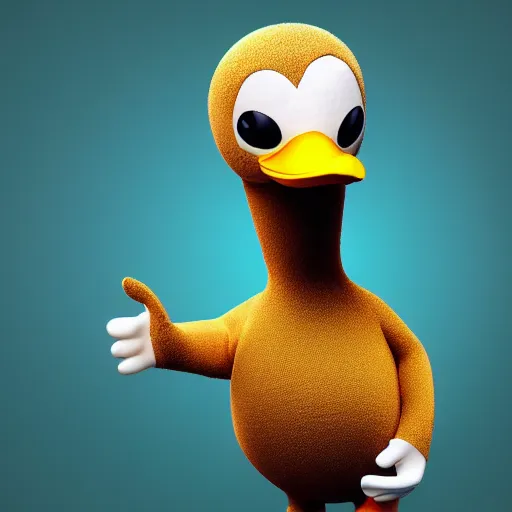 Prompt: realistic anthropomorphic duck with human arms, 4k photograph