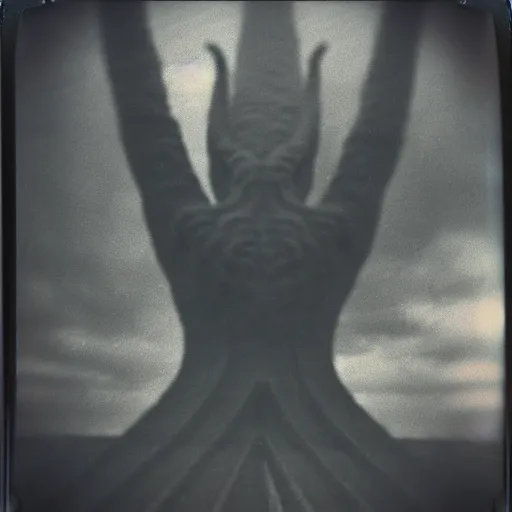 Image similar to nyarlathotep manifested in this world, beautiful, award winning photo, hyperealistic detailed photography polaroid, 5 0 mm lens, motion blur, grainy image