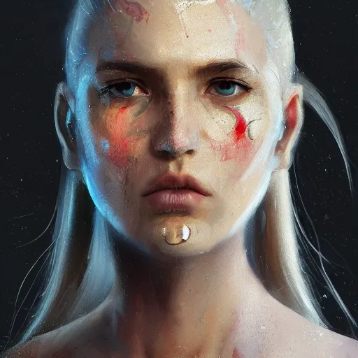 Prompt: portrait of a woman by greg rutkowski, she is about 3 0 years old, slavic, pretty, blond hair with two strans around her face, devastated expression, helplessness and denial, she is wearing a futuristic space gear, highly detailed portrait, digital painting, artstation, concept art, smooth, sharp foccus ilustration, artstation hq.