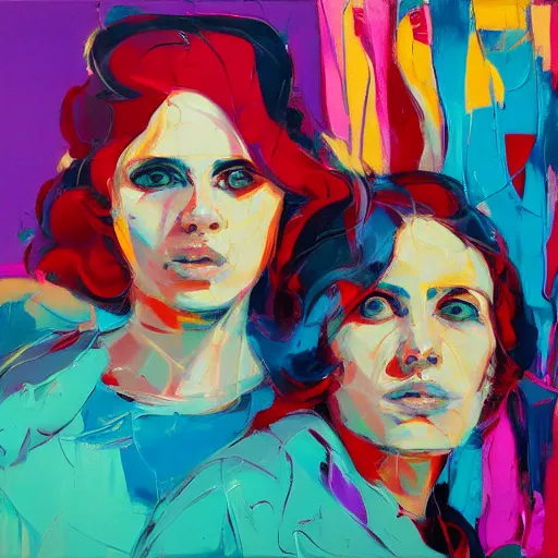 Image similar to a portrait of two beautiful 3 0 year old sisters in a scenic environment by francoise nielly