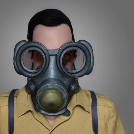 Image similar to waluigi wearing a soviet gasmask, cgi, artstation, octane render, portrait photography, lucasfilm, cinematic