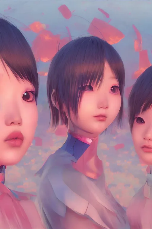 Prompt: 3d dark infrared octane render concept art by D. Jun, by Mo Xiang Tong Xiu, by Igarashi Daisuke, beauty portrait anime three schoolgirls under dark pink and blue water. pretty cute real faces. sunrise. dramatic light, trending on artstation, oil painting, noise.