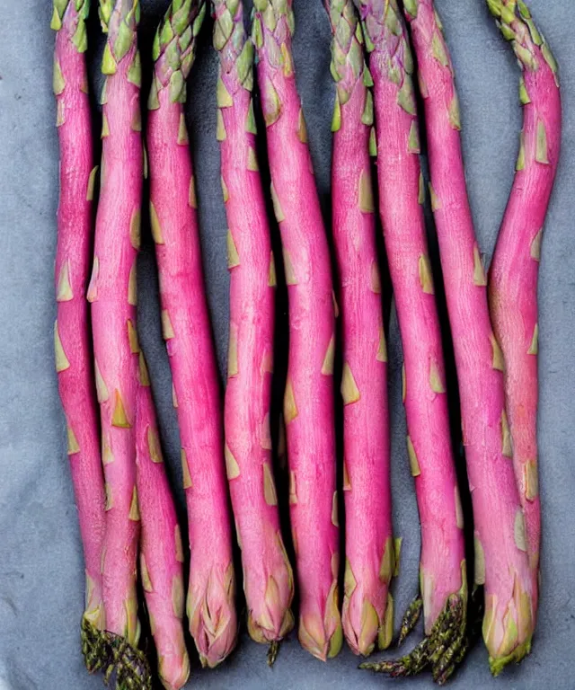 Prompt: pink asparagus, photorealistic