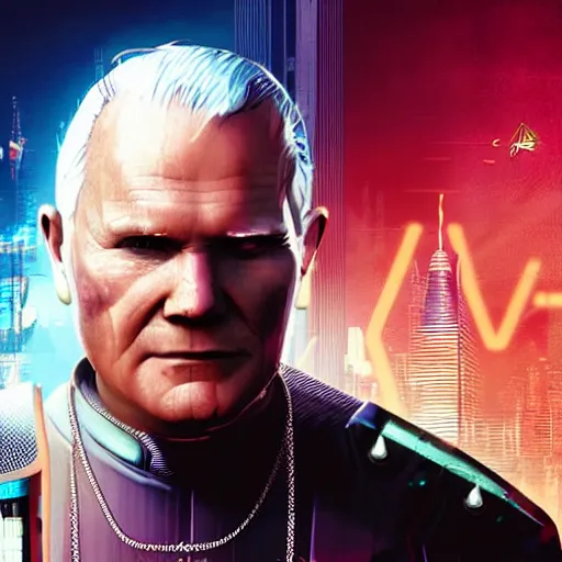 Image similar to john paul ii in cyberpunk 2 0 7 7, official art