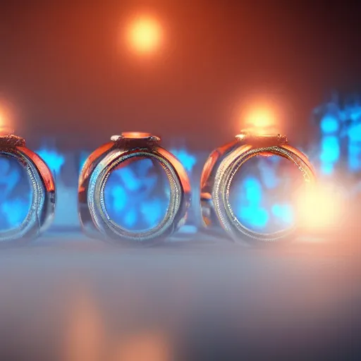 Image similar to a fantasy ring, blue glow, realistic reflections, intricate details, cinematic lighting, depth of field, octane render