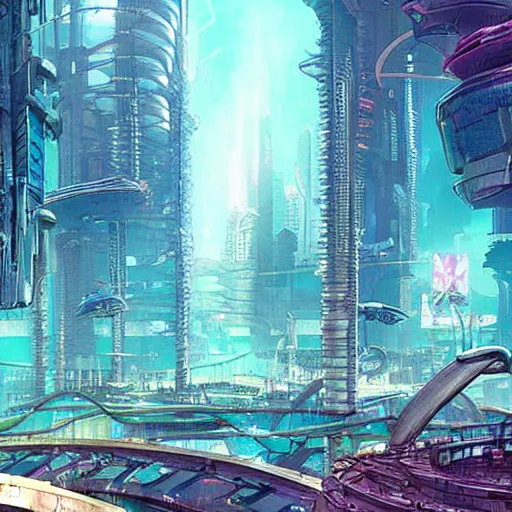 Image similar to Cyberpunk Atlantis. Underwater city