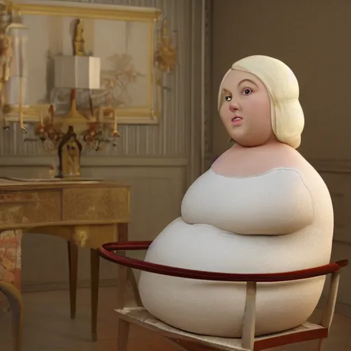 Image similar to the huge fat woman's head made of flour is on the fancy chair. medium shot. beautiful colors, great lighting. fantastic movie scene. subsurface scattering shiny skin. beautiful lighting, 4 k post - processing, trending in art station, cg society, highly detailed, 5 k extremely detailed, 3 d. cinematic scene. sharp image.