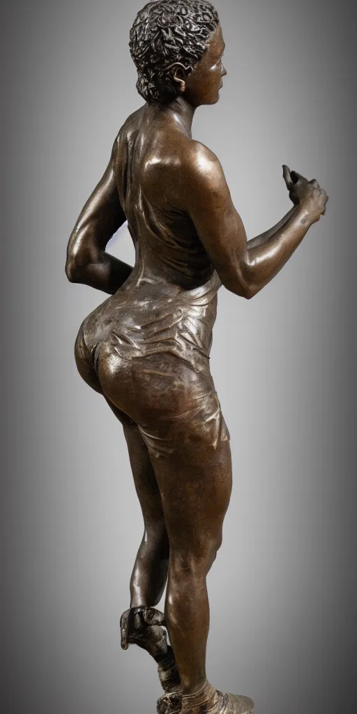 Image similar to detailed photo of sweet old bronze patina statue of most beautiful woman, full body portrait, various bending poses, photorealism, intricate detail, museum diffuse lighting