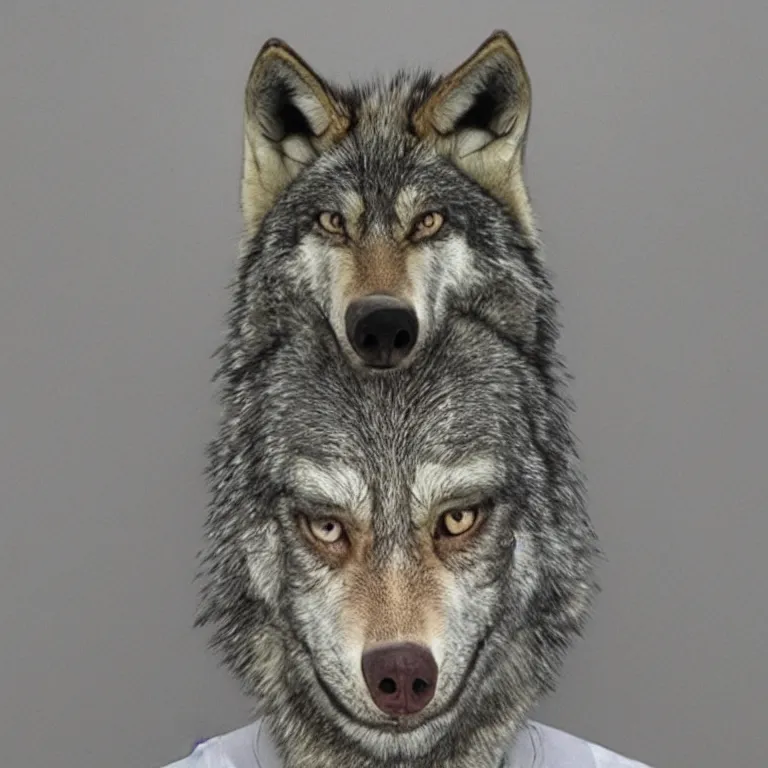Image similar to wolf headed human, mugshot