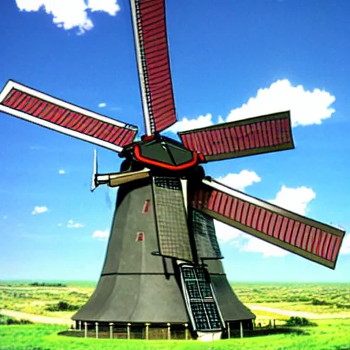 Image similar to gundam as dutch windmill in anime, gundam is windmill shaped, dutch windmill gundam