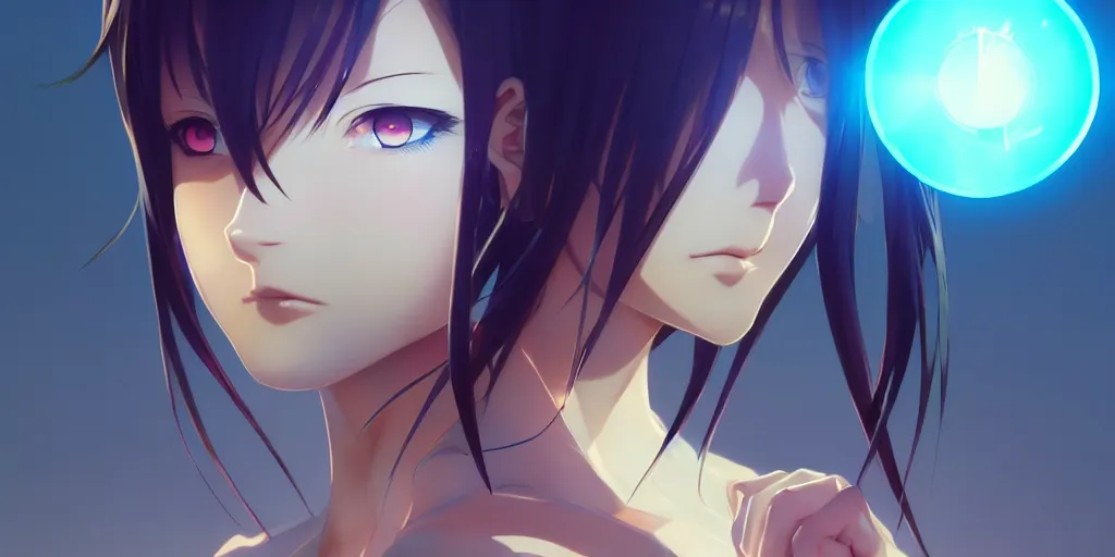 Image similar to a single beautiful anime girl holding a light source inside her hand, she wears samurai armor, expert high detail concept art, character design, perfect proportions defined face, vivid colors, photorealistic shaded lighting poster ilya kuvshinov, katsuhiro, makoto shinkai, wlop, loish and clamp style, trending on artstation, best selling artist