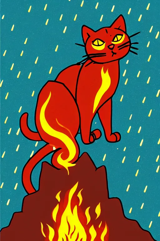 Prompt: a kitty cat commanding all of the armies of hell, a land of lava and rock, raining fire