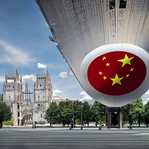 Image similar to hyperrealistic image of chinese spaceship landing in munich germany