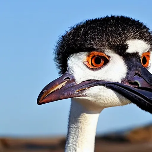 Image similar to an ostrich penguin hybrid, an ostrich mixed with a penguin