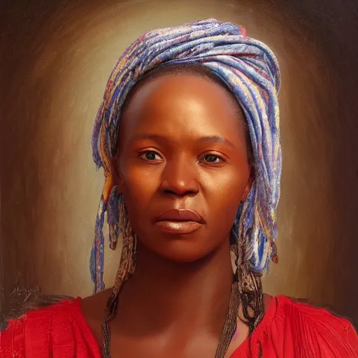 Prompt: portrait of a zimbabwean woman ( 3 5 ) from zimbabwe in 2 0 2 1, an oil painting by ross tran and thomas kincade