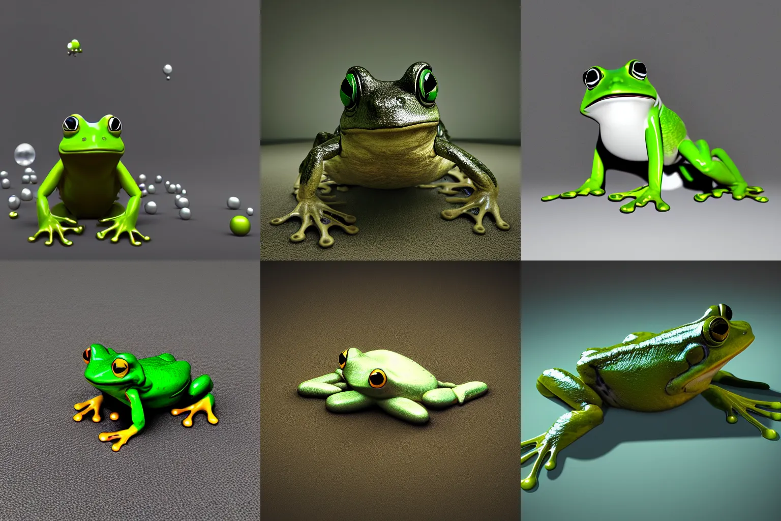 Prompt: The Wednesday Frog with all the Orbs in BYOB, volumetric lighting, realistic reflections, drop shadows