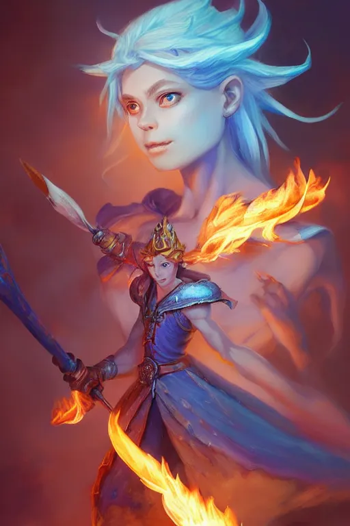 Image similar to legendary fairy prince hold flame staff, blue energy, highly detailed, d & d, fantasy, highly detailed, digital painting, trending on artstation, concept art, sharp focus, illustration, global illumination, ray tracing, realistic shaded, art by artgerm and greg rutkowski and fuji choko and viktoria gavrilenko and hoang lap