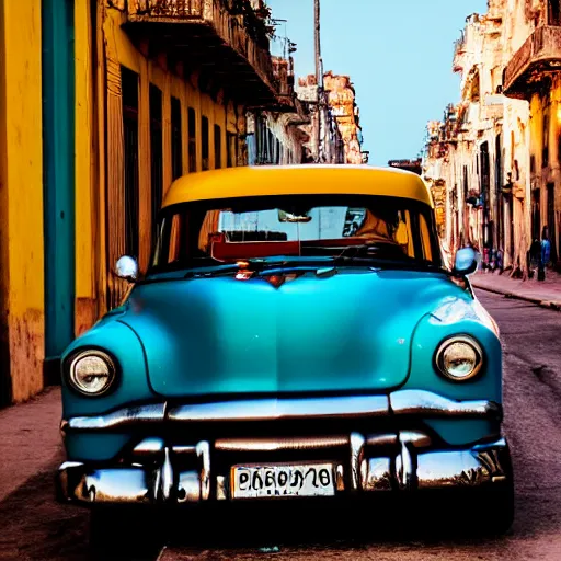 Image similar to vintage cars on the streets of havana cuba, golden hour, photo, 5 0 mm f 2. 5