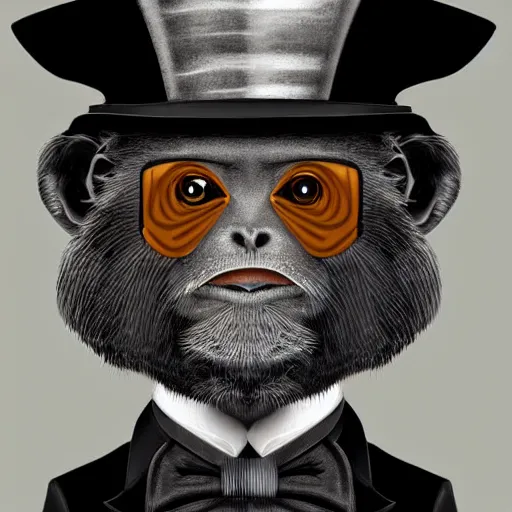 Prompt: digital illustration of a emperor tamarin monkey wearing a top hat, deviantArt, artstation, artstation hq, hd, 4k resolution