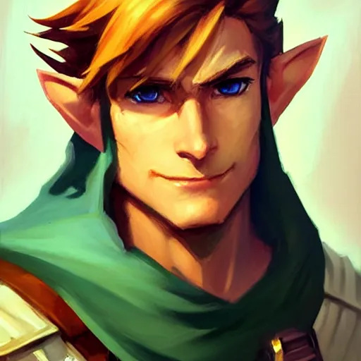 Image similar to Greg Manchess portrait painting of Link from Legend of Zelda as Overwatch character, medium shot, asymmetrical, profile picture, Organic Painting, sunny day, Matte Painting, bold shapes, hard edges, street art, trending on artstation, by Huang Guangjian and Gil Elvgren and Sachin Teng