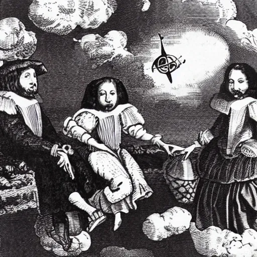 Prompt: 17th century puritans floating in International Space Station