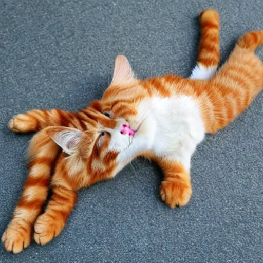 Prompt: ginger cat, with both paws stretched