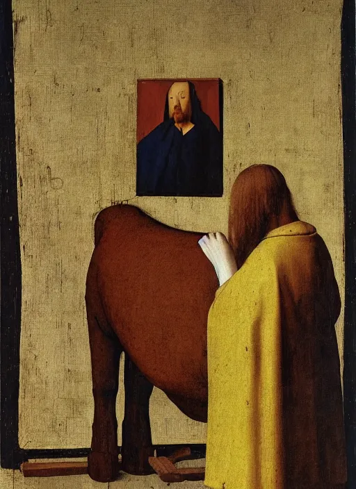 Prompt: wooden toy of a horse, medieval painting by jan van eyck, johannes vermeer, florence