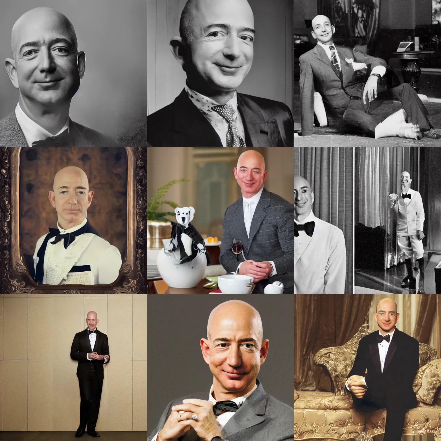 Prompt: Jeff Bezos as a butler, 1970, 50mm, portrait