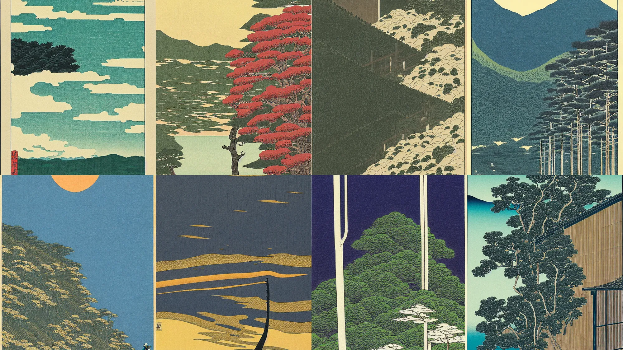 Prompt: vertical landscape by okami, hasui kawase