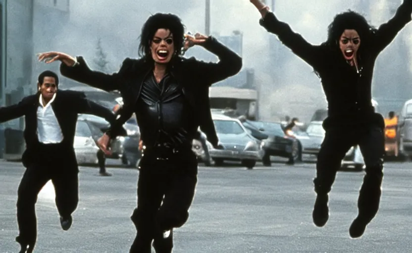 Image similar to michael jackson running after a alien in men in black